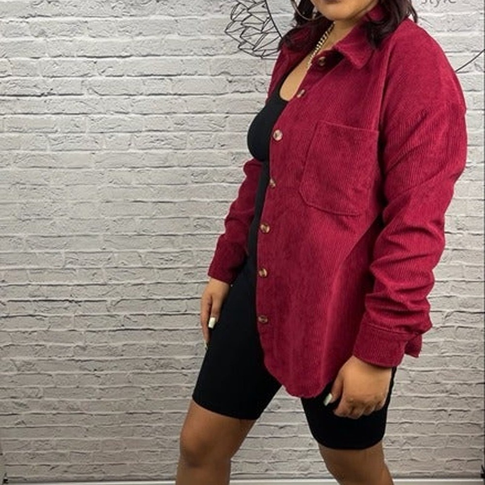 Melody Long Sleeve Corduroy Shacket‎ (Cranberry) - Picture 2 of 9
